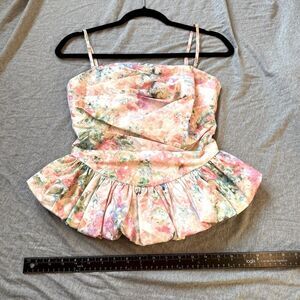 Sz Medium New with Tags DoggyQin Spaghetti Strap Pink Floral Peplum Blouse